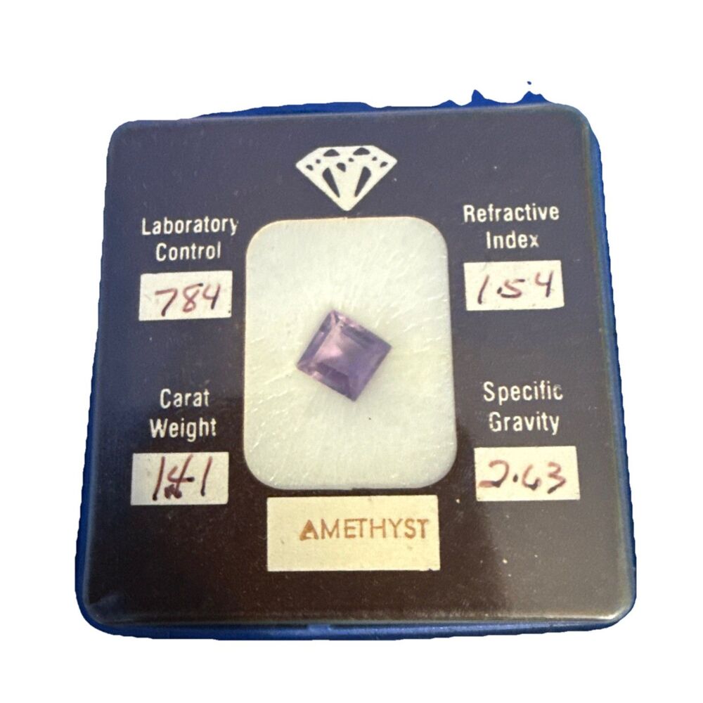 Amethyst gem 1.41 carat gem data certificate in folder